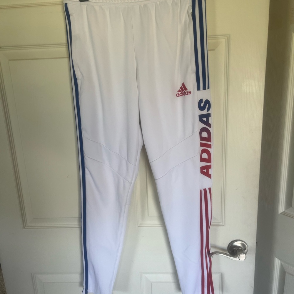 Men’s tiro 19 training track pants size M style:GH6631 white with red &blue.